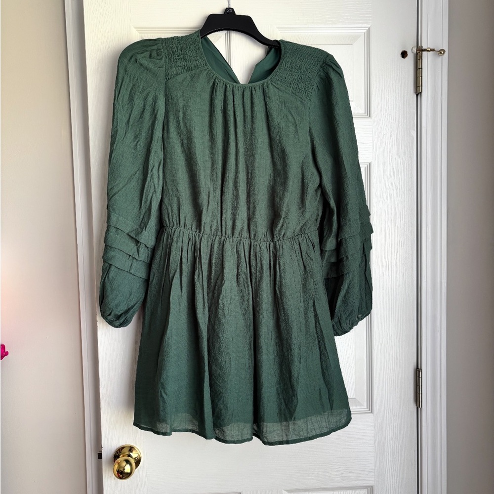 TCEC Forest Green Long-Sleeve Peasant Dress